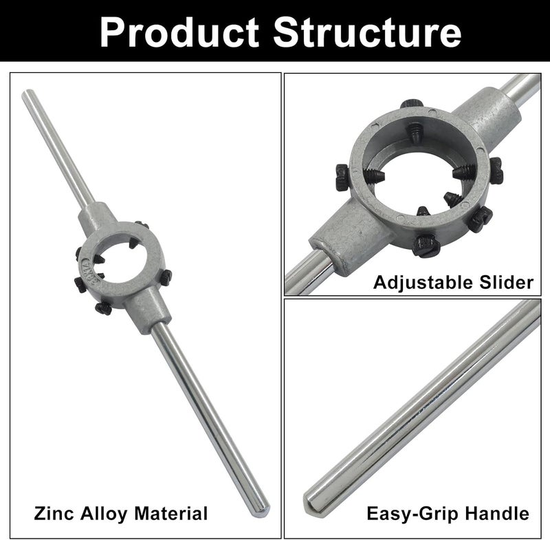 OSVJE Metric M12-M14 Die Round Die Stock Holder,Thread Tap Wrench Zinc Alloy Body Stock Holder with Additional Screws, Adjustable Removable Handle - Image 3